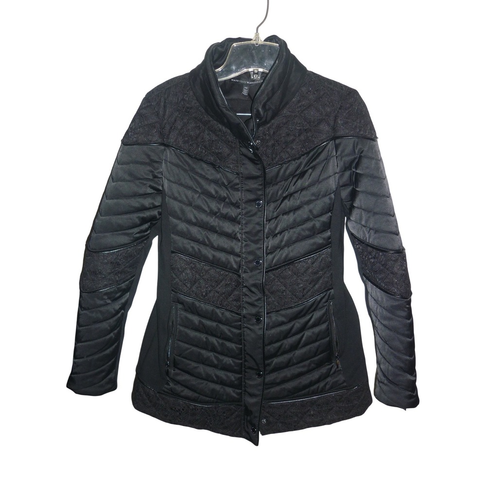 White House‎ Black Market Black Quilted Lace Mixed Media Puffer Jacket XS